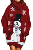 Snowman Christmas Sweater Dress Turtleneck Ruby