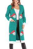 Christmas Hat Print Cardigan Open Front Light Green