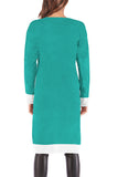 Christmas Hat Print Cardigan Open Front Light Green