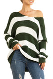Oversized Striped V Neck Sweater Green