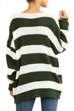 Oversized Striped V Neck Sweater Green