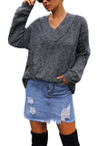 Ripped Oversized V Neck Sweater Gray