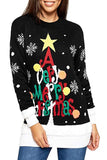 Letter Print Pullover Christmas Sweater Black