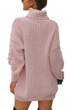 Turtleneck Cable Knit Sweater Dress Baby Pink