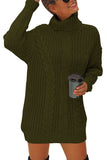 Long Sleeve Cable Knit Sweater Dress Green