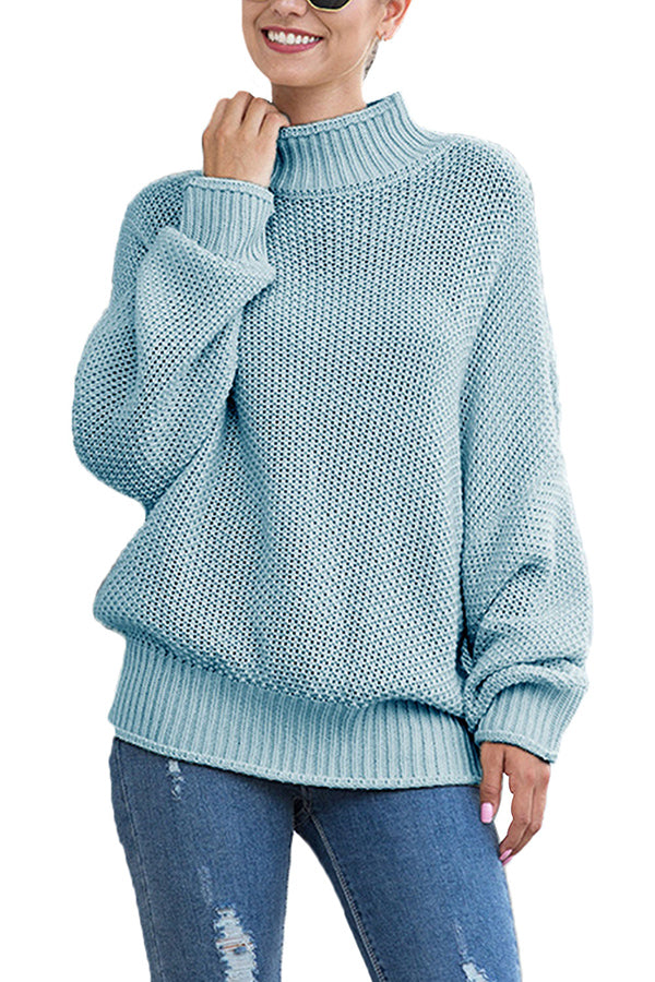 Drop Shoulder Mock Neck Sweater Light Blue