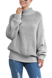 Mock Neck Pullover Oversized Sweater Light Grey
