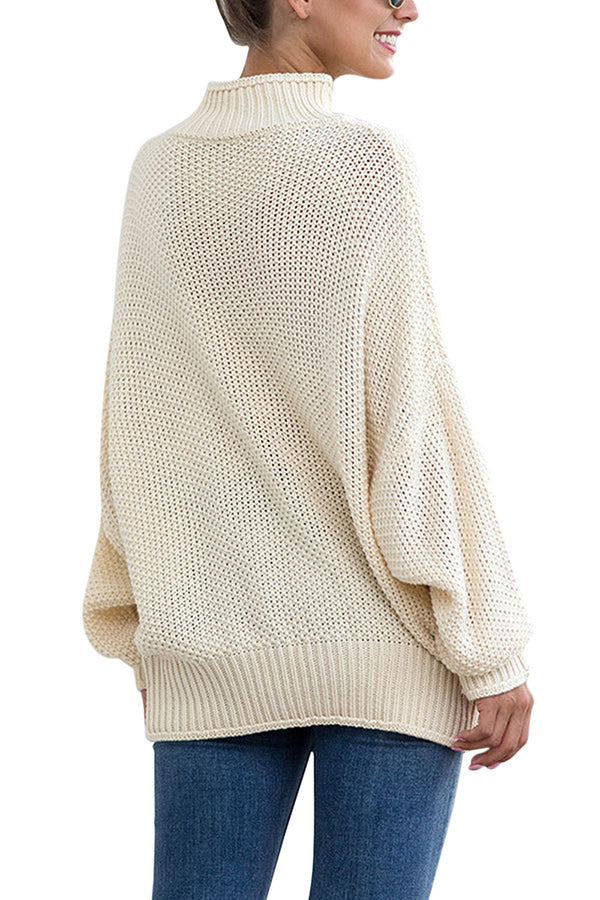 Solid Pullover Mock Neck Sweater White