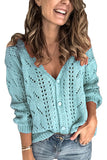 Solid Button Crochet Sweater Light Blue