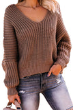 Plain V Neck Pullover Sweater Brown