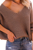 Plain V Neck Pullover Sweater Brown
