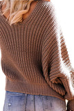 Plain V Neck Pullover Sweater Brown