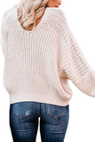 Drop Shoulder Knit V Neck Sweater Beige White