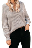 Dolman Sleeve V Neck Plain Knit Sweater Gray