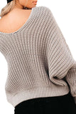 Dolman Sleeve V Neck Plain Knit Sweater Gray