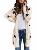 Cardigan ouvert en tricot boutonné à imprimé étoiles pour femmes