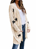 Cardigan ouvert en tricot boutonné à imprimé étoiles pour femmes