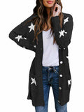 Cardigan ouvert en tricot boutonné à imprimé étoiles pour femmes