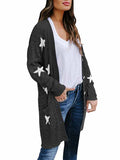 Cardigan ouvert en tricot boutonné à imprimé étoiles pour femmes