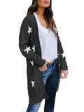 Women's Star Print Button Down Knit Open Front Cardigan Sweaters
