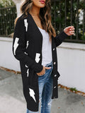 Cardigan ouvert en tricot boutonné à imprimé étoiles pour femmes