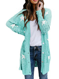 Cardigan ouvert en tricot boutonné à imprimé étoiles pour femmes