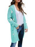 Cardigan ouvert en tricot boutonné à imprimé étoiles pour femmes