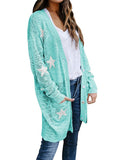 Cardigan ouvert en tricot boutonné à imprimé étoiles pour femmes