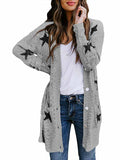 Cardigan ouvert en tricot boutonné à imprimé étoiles pour femmes
