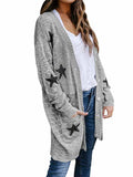 Cardigan ouvert en tricot boutonné à imprimé étoiles pour femmes