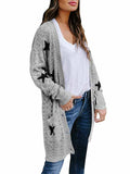 Cardigan ouvert en tricot boutonné à imprimé étoiles pour femmes