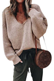 Solid V Neck Loose Knit Sweater Apricot
