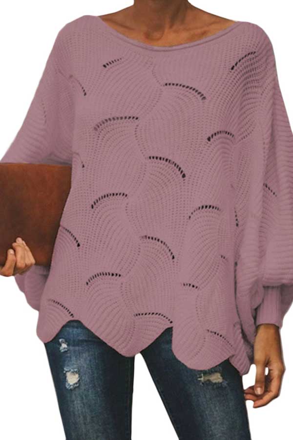 Solid Dolman Sleeve Oversized Crochet Sweater Light Purple