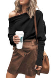 Off Shoulder Ribbed Oversized Solid Sweater Black