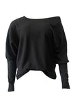 Off Shoulder Ribbed Oversized Solid Sweater Black