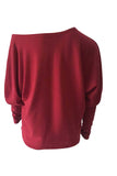 One Shoulder Dolman Sleeve Solid Knit Sweater Ruby