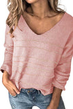 Casual V Neck Knit Loose Pullover Sweater Pink