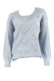 Solid Drop Shoulder Crochet Pullover Sweater Light Blue