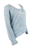 Solid Drop Shoulder Crochet Pullover Sweater Light Blue