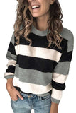 Casual Striped Oversized Pullover Knit Sweater Gray