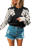 Leopard Pattern Color Block Pullover Knit Sweater Black