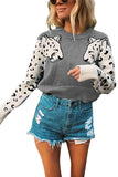 Crew Neck Carton Pattern Knit Sweater Gray