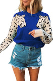 Color Block Carton Pattern Pullover Sweater Sapphire Blue