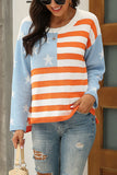 Casual American Flag Print Oversized Sweater Light Blue