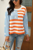 Casual American Flag Print Oversized Sweater Light Blue