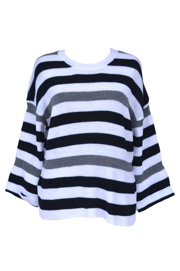 Casual Slit Striped Oversized Pullover Sweater