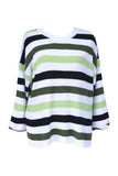 Color Block Striped Slit Pullover Knit Sweater Green