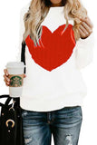 Heart Print Raglan Sleeve Pullover Knit Sweater Berry Red