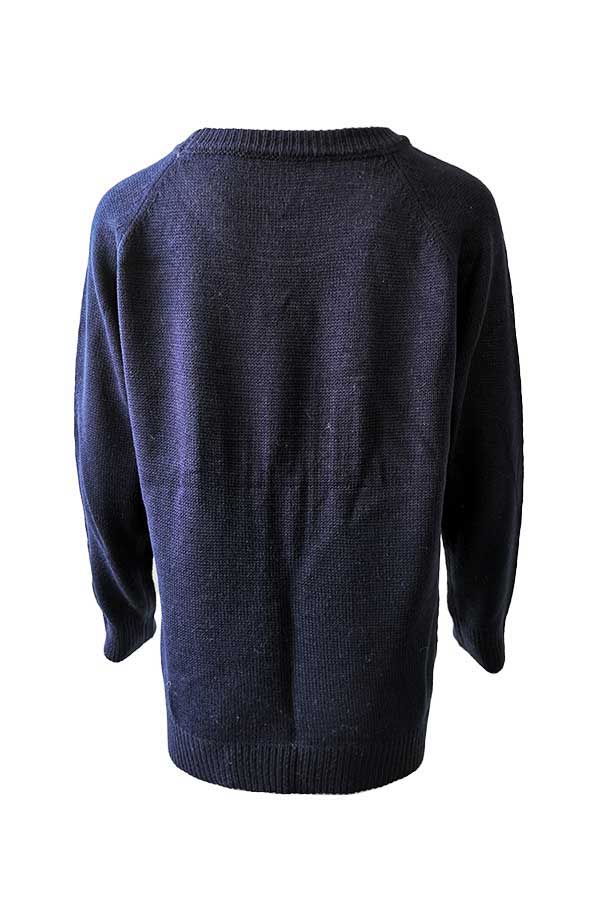 Raglan Sleeve Heart Print Knit Sweater Navy Blue