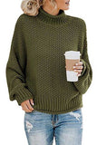 Long Sleeve High Neck Cable Knit Sweater Olive